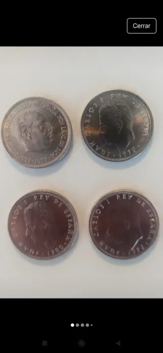 4 Monedas de 25 Pts Franco 1957 y JCI 1975-1980
