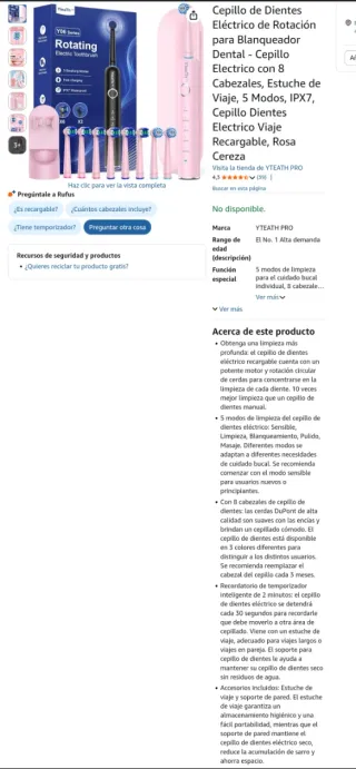 Cepillo Dientes Eléctrico YteaTh Y06 Negro/Rosa