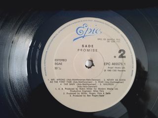 Vinilo Sade "Promise" (no remasterización).