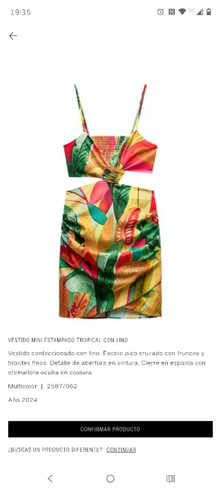 Vestido Zara corto estampado tropical.