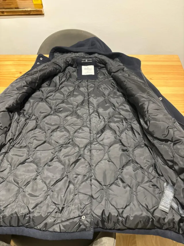 Abrigo 3/4 con capucha lana y poliéster