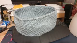 Cuello tejido a crochet, azul grisáceo