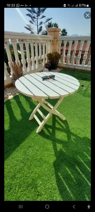 Mesa plegable jardín madera blanca
