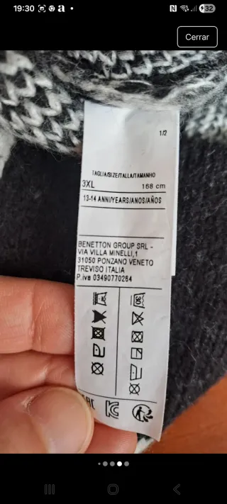 Jersey Benetton cuadros lana 13-14 años