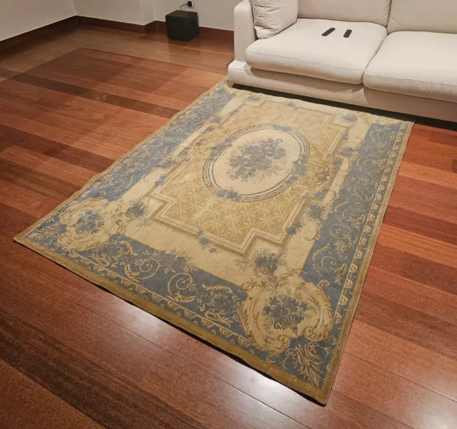 Alfombra Italiana 100% Algodón Beige/Azul