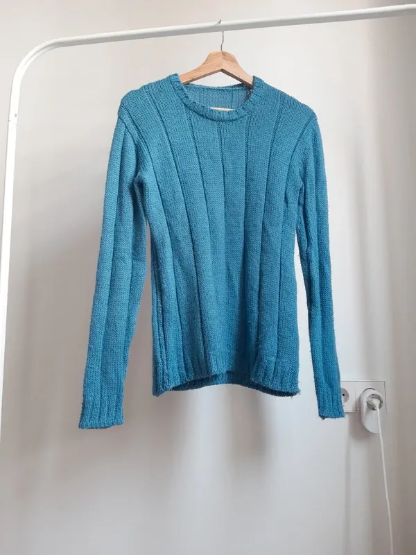 jersey de lana tejido a mano talla M azul pitufo