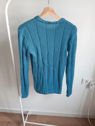 jersey de lana tejido a mano talla M azul pitufo