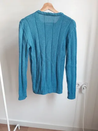 jersey de lana tejido a mano talla M azul pitufo