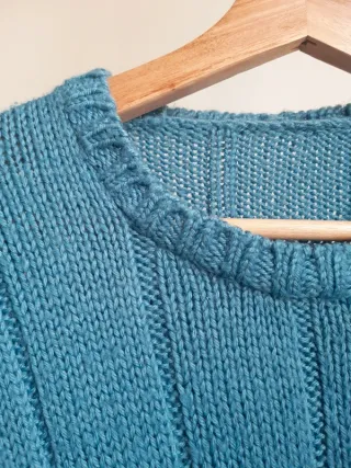 jersey de lana tejido a mano talla M azul pitufo