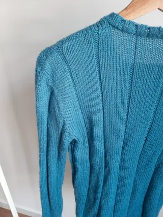 jersey de lana tejido a mano talla M azul pitufo