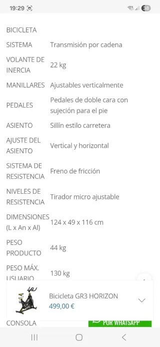 Bicicleta Spinning GR3 Horizon