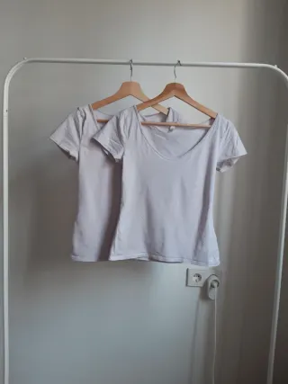 2 Camisetas H&M Manga Corta Mujer Blancas