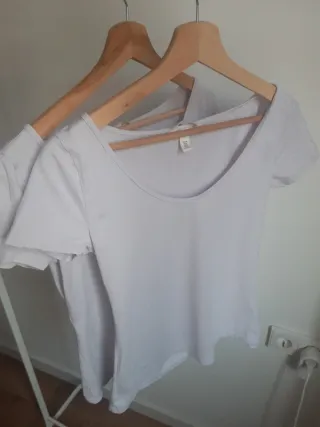 2 Camisetas H&M Manga Corta Mujer Blancas