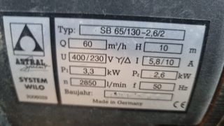 Bomba agua gran caudal 60 m3/h