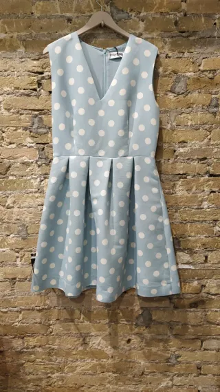 Vestido azul lunares blanco estilo años 50