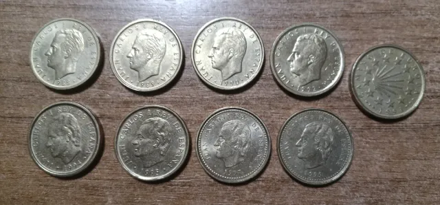 Lote de 9 monedas de 100 pesetas españolas