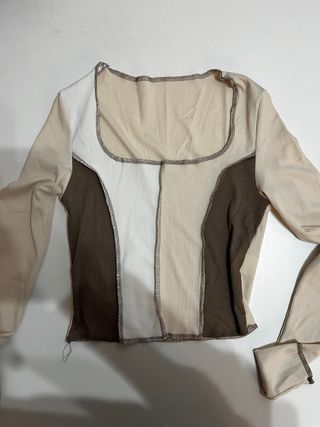 Camiseta manga larga patchwork marrón