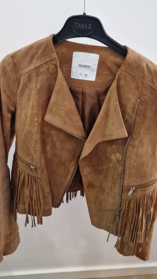 Casaco Pull&Bear com franjas castanho S