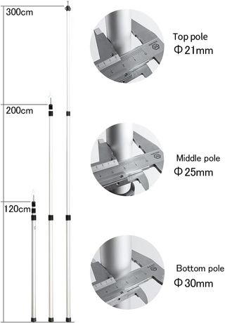 2 Postes Tienda Campaña Telescópicos 120-300cm
