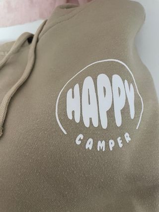 Sudadera beige con estampado Happy Camper