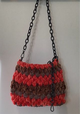 Tracollina uncinetto ciniglia marrone arancio