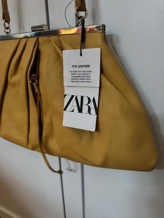 Bolso Zara Piel bicolor Amarillo y beige