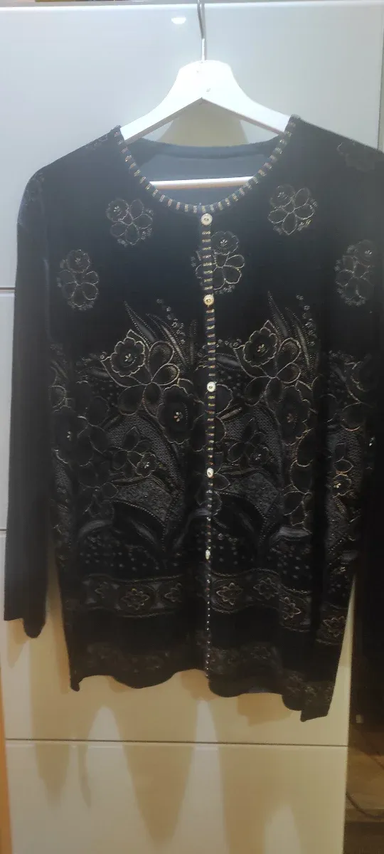 Jersey sedoso de mujer negro y dorado