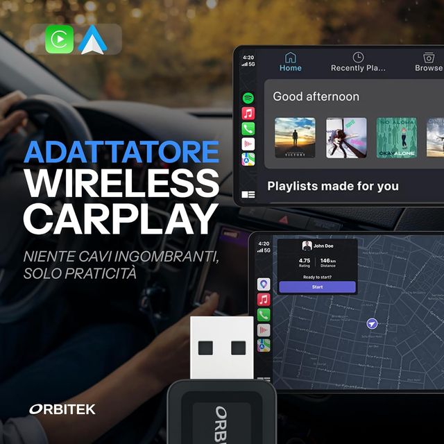 Adattatore Wireless CarPlay Android Auto USB