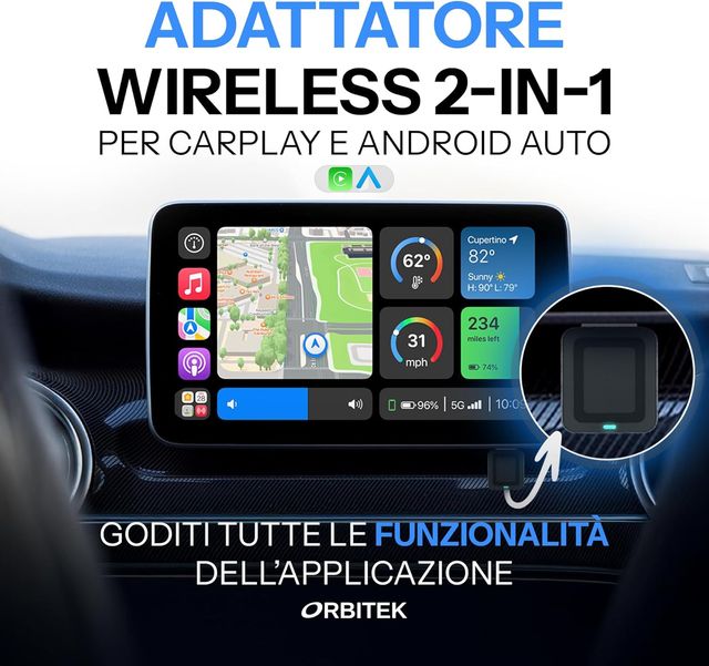 Adattatore Wireless CarPlay Android Auto USB