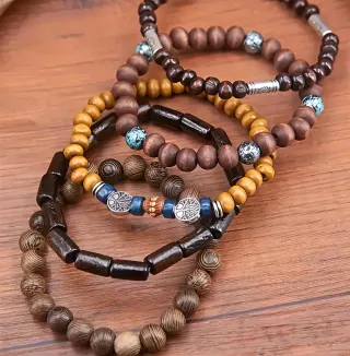 Set 10 Braccialetti Uomo Legno Multicolore