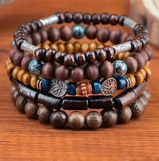 Set 10 Braccialetti Uomo Legno Multicolore