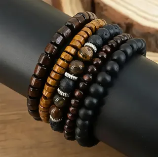 Set 10 Braccialetti Uomo Legno Multicolore