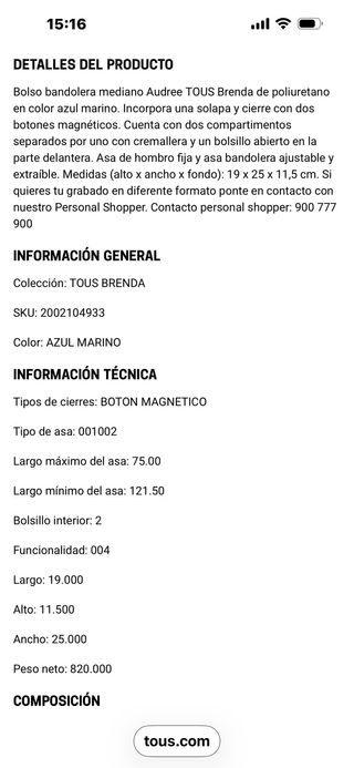 Bandolera Tous Audree Brenda Azul Marino