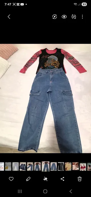 Pantalón vaquero y camisa manga larga negro y rosa