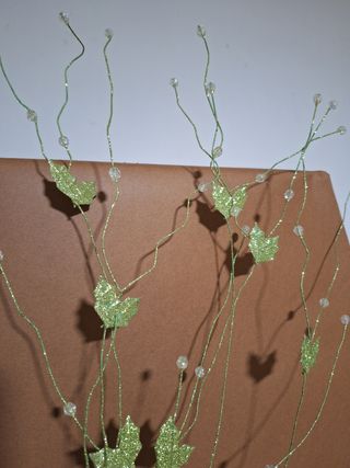 Ramo decorativo glitter foglie verdi oppure dorate