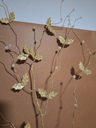 Ramo decorativo glitter foglie verdi oppure dorate