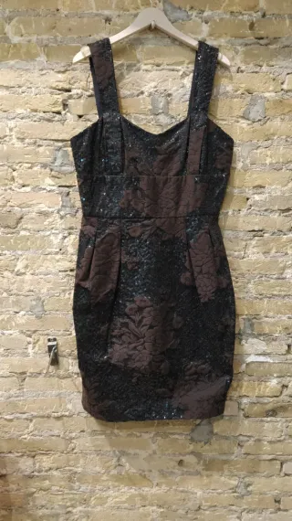 Vestido fiesta marrón y negro