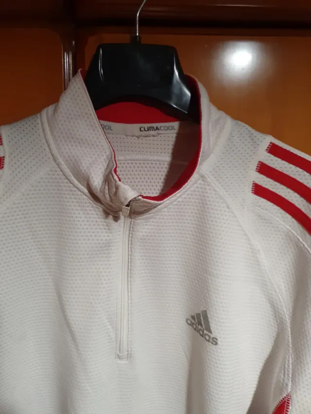 Camiseta Adidas Manga Larga Climacool Blanca Roja