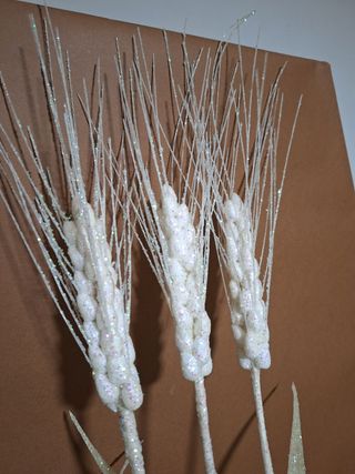 Ramo Spighe Grano Glitter Bianco Argento