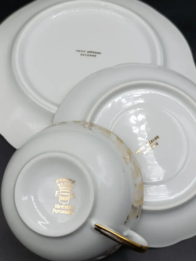 Trío de taza de té o café largo porcelana francesa