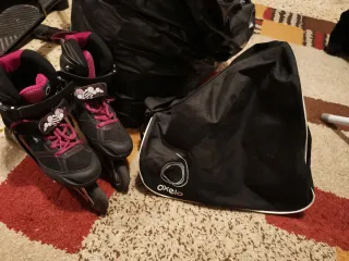 Patines en línea infantiles negros y rosas