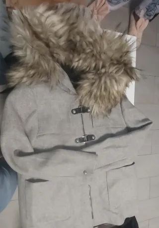 Abrigo paño gris con pelo XL