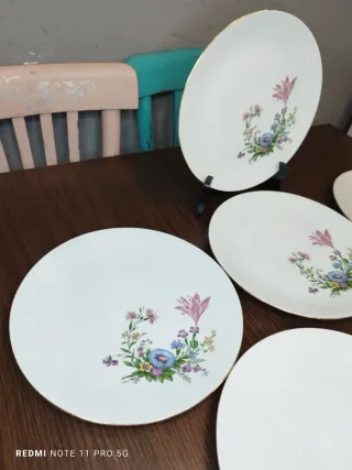 6 Platos Llanos Bavaria Vintage Florales
