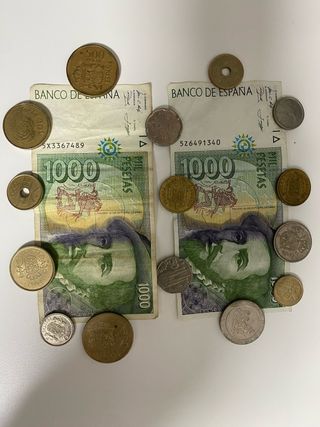 Billetes 1000 pesetas 1992 y monedas varias