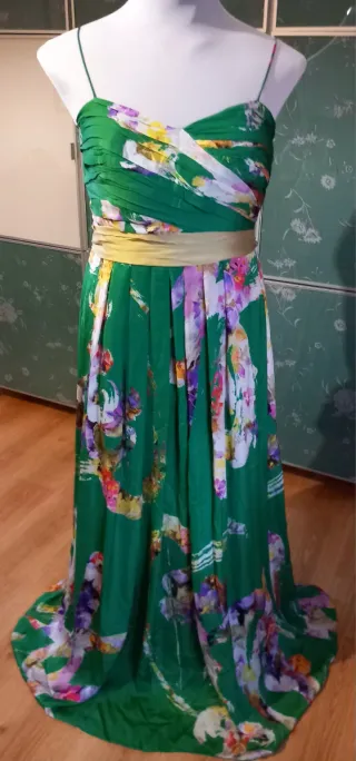 Vestido largo fiesta floral verde