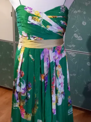 Vestido largo fiesta floral verde