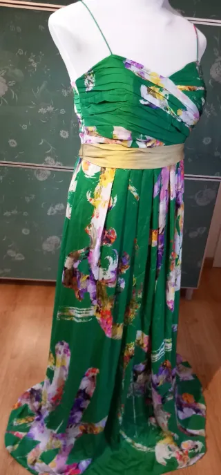 Vestido largo fiesta floral verde