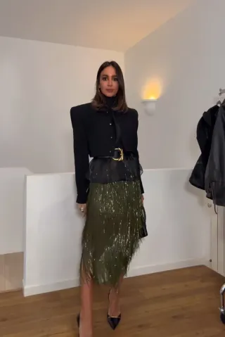 Falda S de flecos y lentejuelas zw collection