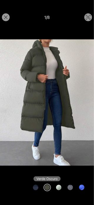 Abrigo largo acolchado verde oscuro