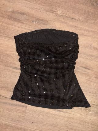 Top banda lentejuelas negro